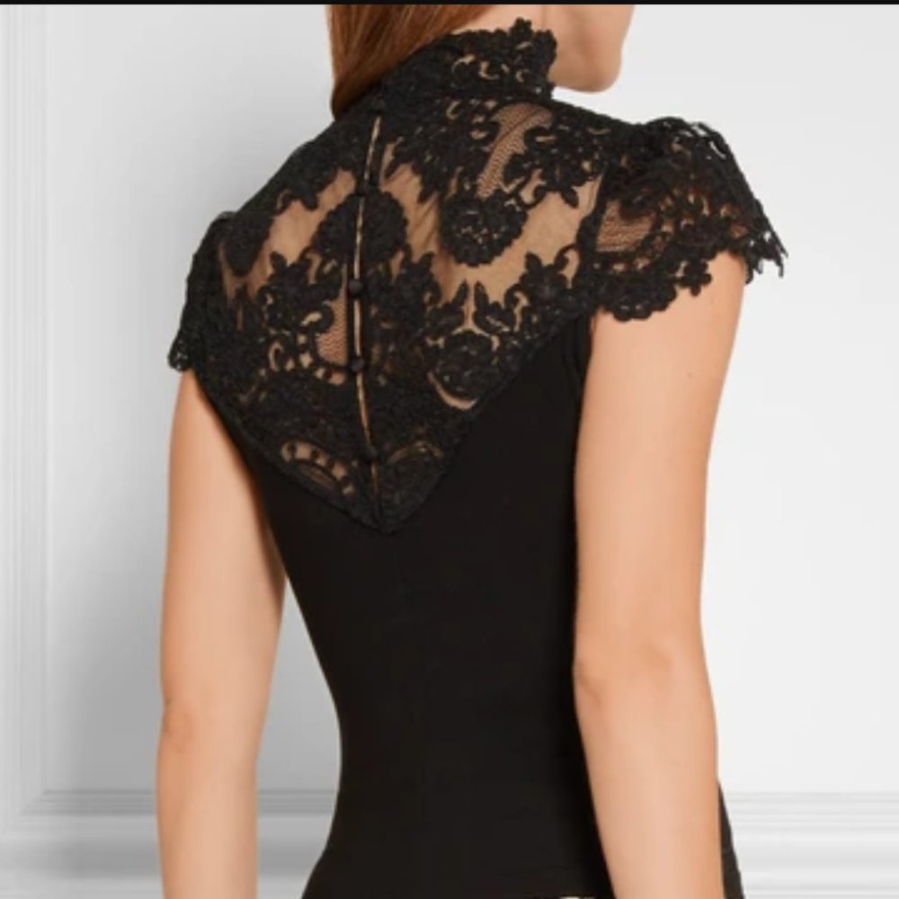 Alice + Olivia Black Lace Yoke Top